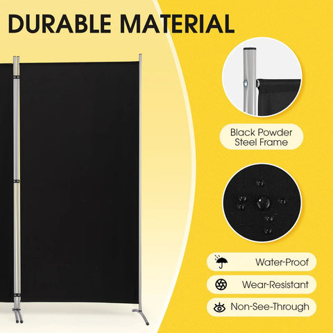 Durable Six Foot Tall Three Panel Privacy Screen Folding Room Divider Freestanding Black Wall Partition For Home Office