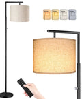 Dimmable Tall Pole Floor Lamp With 4 Color Temperatures, Remote Control, Beige Shade, LED Bulb Included, Black design