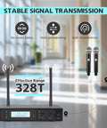 Wireless Microphone System With Two Handheld Mics 100 Channels Each 328 Ft UHF Range Stable Signal Transmission Auto Scan
