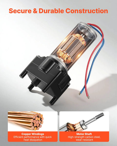 Close-up of Heavy Duty 5th Wheel Landing Gear Motor 5500 Lbs Capacity 300W RV Power Drive with copper windings and motor shaft