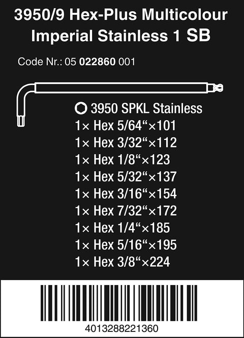 Packaging of Hex Plus Multicolor Imperial Stainless Steel 9 Piece Hex Key Set With Color Coded Plastic Sleeve And Easy Finder