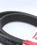 6PK1880 serpentine belt with Run Quiet technology and durable ground rubber ribs packaged, showing label and belt details