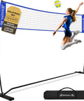 Portable 12Ft Volleyball Net Set For Backyard Bash With Adjustable Height And Freestanding Frame, Heavy Duty Steel Base