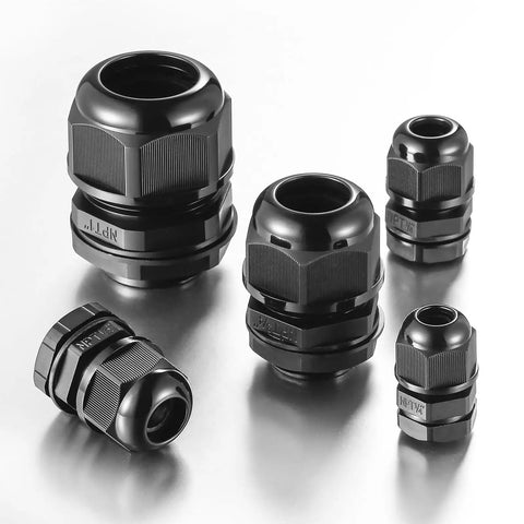 Set of 25 Pack Nylon Cable Gland Joints One Half Inch NPT Waterproof IP68 With Gaskets Adjustable Lock Nut Strain Relief Cord Grip