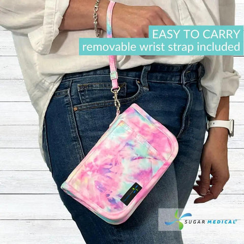 Diabetes Grab-And-Go Travel Case For Glucose Meter And Essentials, Portable Diabetic Organizer Bag, Glucometer Kit, Medical Supplies Pouch, Easy Everyday Diabetes Care, pink tie-dye wrist strap case