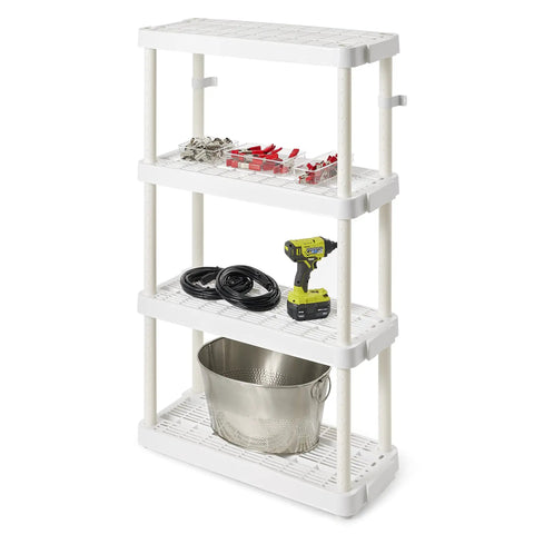 Real Deal Slick Four Tier Adjustable Height Storage Rack For Home Garage Laundry Room And Kitchen Pantry Medium Duty Organizer System Connectible Design White Two Pack Bundle