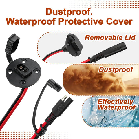 2-Pack SAE Quick Connector Harness With Sidewall Port, 1 Ft 12 AWG Male To Female Cable, Waterproof SAE Extension Cord features