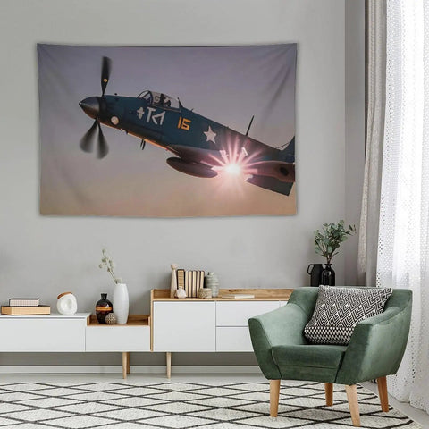 World War II Aircraft Airplane Print Large Polyester Wall Tapestry With Installation Kit in modern living room decor