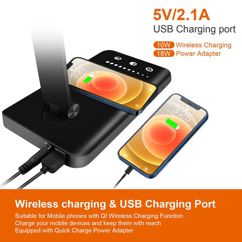 Wireless Charging Desk Lamp With USB Port Dimmable Office Light Featuring Five Modes And Ten Brightness Levels Easy Touch