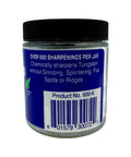 DF600 Tungsten Sharpener With 4.5 Oz Chemical Sharpening Compound label showing over 500 sharpenings per jar and product number 600-6.
