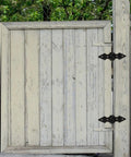 Heavy Duty Iron Gate Hinge Set, 10 Pack Yard Fence Door Hinges on garden gate, black iron, weather resistant, outdoor view