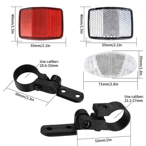 All In One Bike Front And Rear Reflectors Kit For Road Safety Spoke Reflectors Handlebar And Seatpost Red And White 8 Pack dimensions