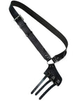 Genuine Leather Sword Baldric Belt For LARP And Renaissance Costumes, Adjustable crossbody scabbard holder, right-handed black gear view.