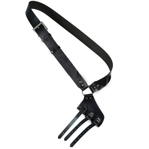 Genuine Leather Sword Baldric Belt For LARP And Renaissance Costumes, Adjustable crossbody scabbard holder, right-handed black gear view.