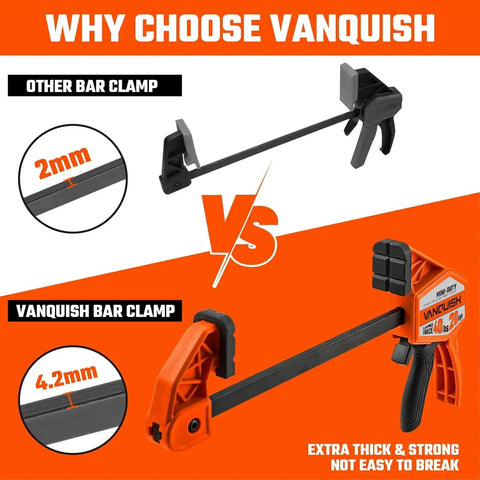 4 Pack 4 Inch Mini Bar Clamps for Woodworking, Tough 40 Lb Clamp Force, Compact 7.8 Inch Opening and 1.4 Inch Throat, Easy Grip Mini F Clamps for Fine Woodworking Projects and Crafting, orange and black bar clamp comparison