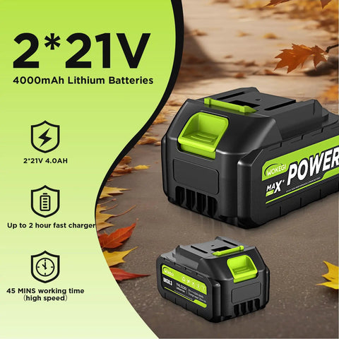 Dual 4.0Ah batteries for Powerful 580 CFM Cordless Leaf Blower with Dual Batteries, Brushless Motor, Lightweight Handheld Design.