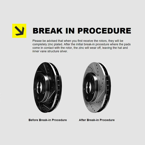 Mazda RX-8 2004-2011 Hart Full Brake Rotor Kit Drilled And Slotted Black Finish, before and after break-in procedure comparison
