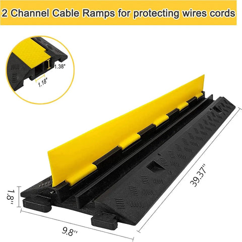 4 Pack 2 Channel Cable Ramp Kit With 11,000 Lbs Axle Capacity, Beefy Heavy Duty Floor Cable Protector Ramps In Black And Yellow