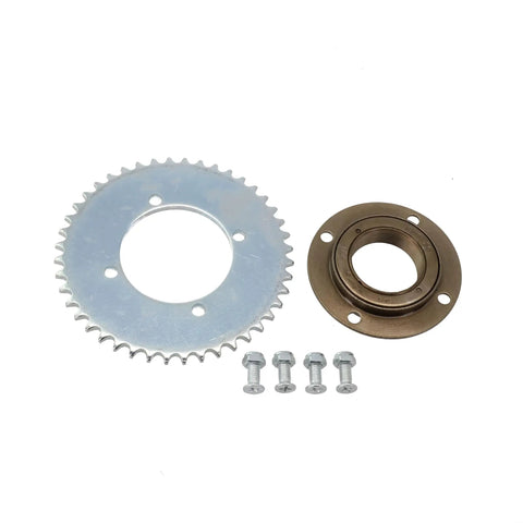 Rear Wheel 44T T8F Sprocket Chain Drive Gear With Freewheel Adapter For Electric Scooter Steel And Aluminum Alloy 4 Hole Mount 34mm Inner Diameter Heavy Duty Upgrade - components displayed