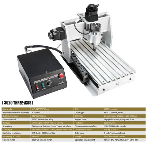 Three Quarter Axis Mini CNC Router With 300mm By 200mm Wood Engraving And Milling Machine CNC Controller Box 300W Spindle DIY Friendly