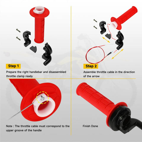 Step-by-step assembly of Seven Eighths Inch Throttle Cable And Handlebar Grips Kit For Dirt Pit Bikes And Mini Bikes Fits Predator 212 CT200U EX Baja Warrior Coleman BT200X And More 50cc To 212cc 4 Stroke Engines