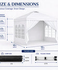 10x10 Pop Up Canopy With Sidewalls Quick Setup Portable Sun Shade Beach Tent Gazebo dimensions illustration