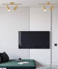 Mid Century Modern 2 Light LED Track Lighting Kit With Dual Way Operation Gold Flush Mount Ceiling Spotlight In Brushed Brass in living room