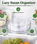 Four Pack 10.5 Inch Lazy Susan Organizers Smooth Operator Turntable Trays With Heavy Duty Non Slip Base in refrigerator.