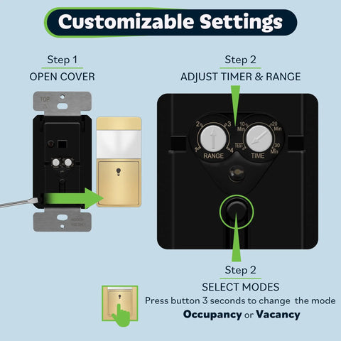 Motion Sensor Light Switch With Ambient Light Level For Auto On Off Based On Occupancy Or Vacancy Modes No Neutral Needed