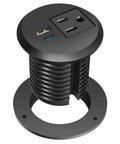 Recessed Desk Power Grommet With 20W Usb C Pd Fast Charging features AC socket and USB port in black finish for home office setup.