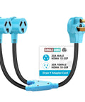 Three Prong Dryer Y Splitter Cord 2 Ft NEMA 10 30P Male To Two NEMA 10 30R Female 30 Amp 250 Volt 7500W STW 10 AWG Adapter UL Listed