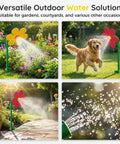 Dancing Flower Sprinkler With 360 Degree Rotation For Doggo And Garden Water Sprinkler For Lawn Backyard Outdoor Spray Motion Activated Water Toy For Summer Fun Red Color Great For Pets And Kids Easy To Use Durable Plastic. Yellow flower sprinkler in garden with rotating spray for lawn and pets.