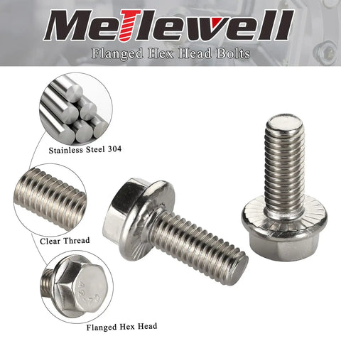 Stainless Steel Flanged Hex Bolts 1/4-20 X 3/4 Inch DIN 6921 A2-70 25 Piece Set, corrosion resistant, flange hex head screws