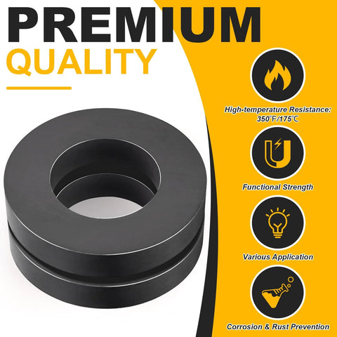 Ferrite ring magnet with center hole; outer diameter 2.36 in, inner diameter 1.26 in, 10 mm thick; pack of 2