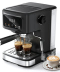 Compact Espresso Machine With Automatic Milk Frother And Led Touch Display, 15 Bar Coffee Maker preparing rich espresso shots.