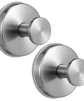 Heavy Duty Suction Cup Hooks For Bathroom No Drill Towel And Robe Holder Renters Dream Zero Drama Setup For Tile Glass And Mirror Rock Solid 15 Lb Grip Effortless Install 2 Pack Brushed Nickel close-up of hooks.