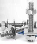 304 Stainless Steel Threaded Rod Kit With Nuts And Square Washers Full Thread Studs Assortment Of 25 Lengths Display