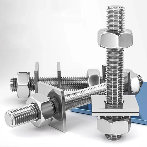 304 Stainless Steel Threaded Rod Kit With Nuts And Square Washers Full Thread Studs Assortment Of 25 Lengths Display