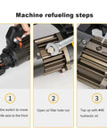 USZWBY Portable Hydraulic Rebar Cutter 900W Handheld Steel Bar Cutting Machine refueling steps with oil filler and wrench