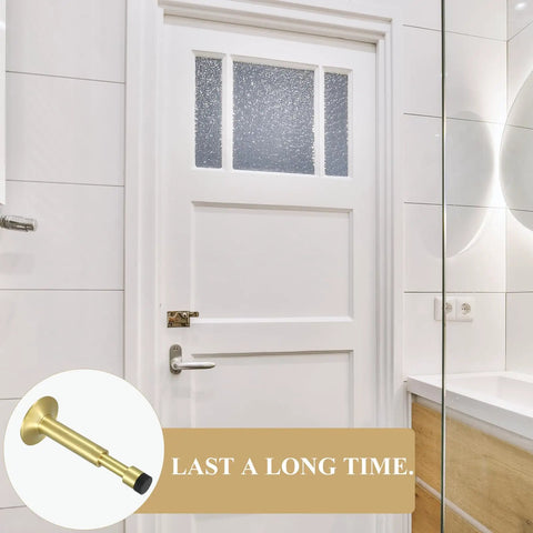 Sleek Wall Mounted Door Stop With No Drilling Easy Install Adjustable Length 1.1 Inch Silent Hydraulic Stopper For Home And Office Durable Aluminum Alloy Keeps Doors Quiet And Safe shown next to a white door.