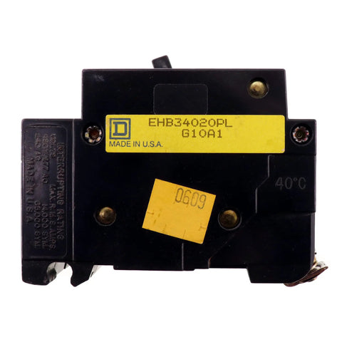 3 Pole Ehb Powerlink Circuit Breaker 277V 20A Black Badge with labels, ideal for commercial panel use, reliable and sturdy.
