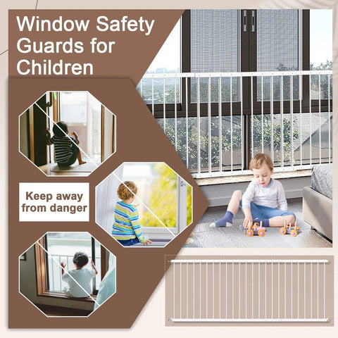 Kids Window Safety Guard, Adjustable 61.4 To 86.6 Inch Wide Interior Bar Gate, Childproof Window Barrier To Prevent Falls, 3 panels in window