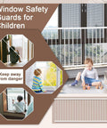 Adjustable Child Safety Window Guard Bars Keep The Kiddos Secure Interior Fall Prevention Rig White Frame with children and safety features.