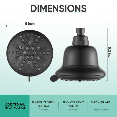 Dimensions of Filtered Shower Head With 7 Modes And High Pressure Flow For Hard Water Chlorine Be Gone With 16 Stage Filter
