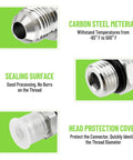 Hydraulic hose adapter fittings set, 10-pack, 3/8 in JIC 37° male x SAE/ORB male, carbon steel, with protective cover