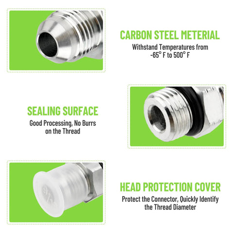 Hydraulic hose adapter fittings set, 10-pack, 3/8 in JIC 37° male x SAE/ORB male, carbon steel, with protective cover
