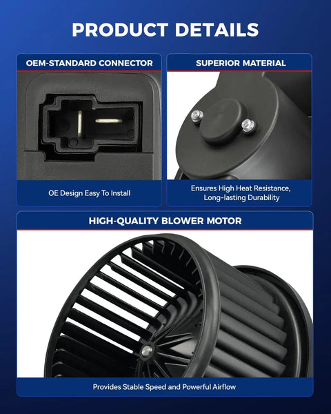 Close-up of Slick Direct Fit HVAC Blower Motor for Kia Soul Kona Venue Seltos Palisade, showing OEM connector and durable construction.