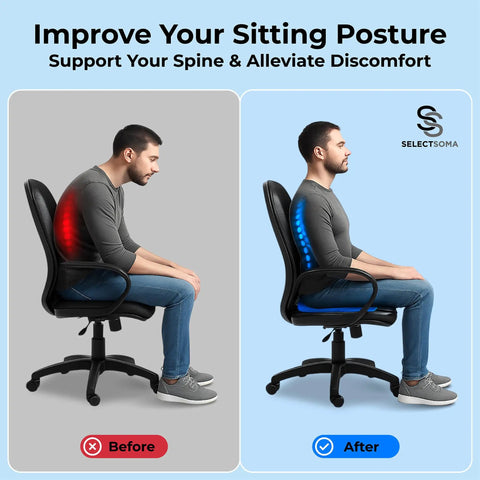 Comparison of sitting posture with and without Double Thick Gel Seat Cushion For All Day Comfort And Pressure Relief.