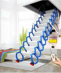 Heavy Duty Electric Pull Down Attic Ladder With Remote Control Fold Away Loft Staircase showing smooth glide tracks and white steps.