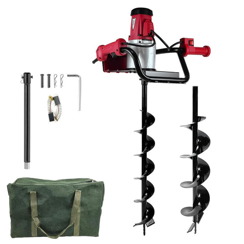1500W Electric Post Hole Digger With 6 Inch And 4 Inch Augers, Reverse Function, Carry Bag, Durable Auger Bits For Fencing